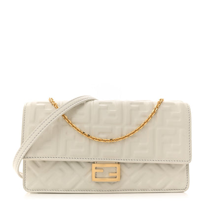 Fendi Nappa Matisse FF Embossed Wallet On Chain Baguette White 1 of 14