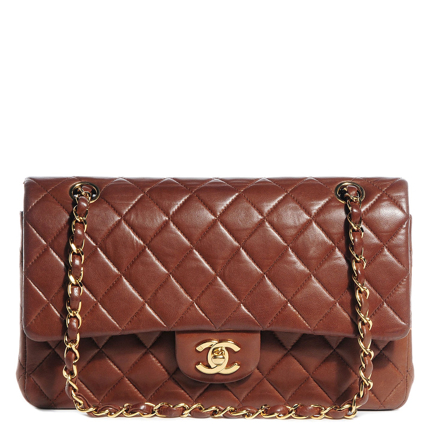 Lambskin Medium Double Flap Chocolate Brown