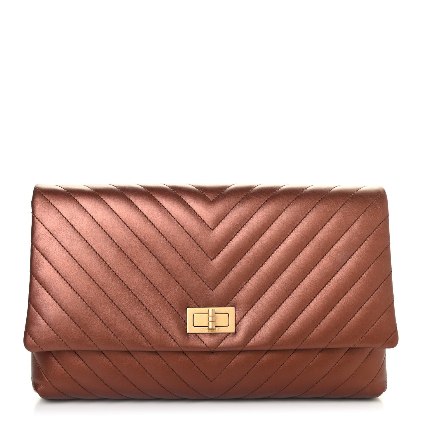 Metallic Aged Calfskin Chevron Quilted Reissue 2.55 Clutch Bronze