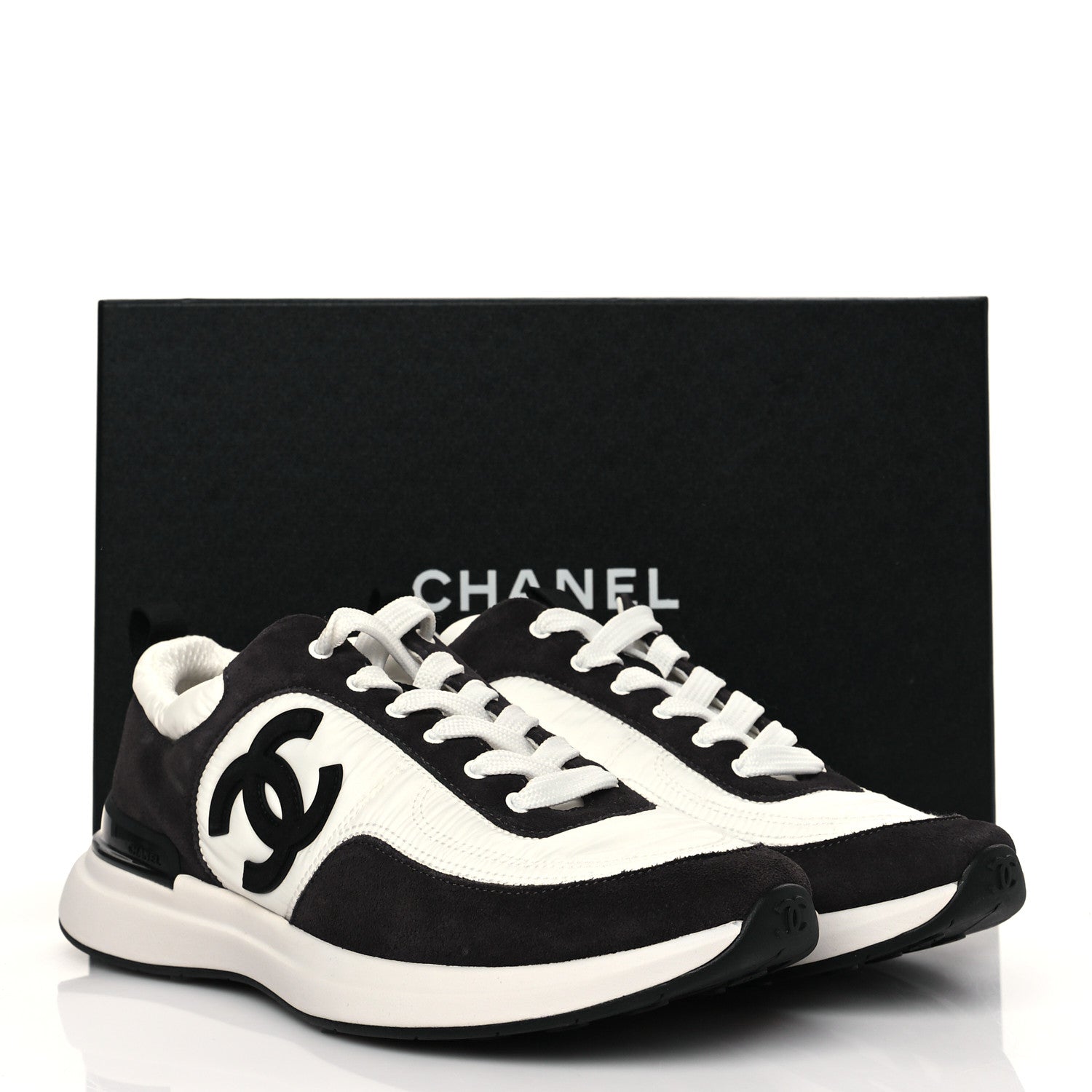 Chanel Nylon Suede Calfskin CC Sneakers 40.5 White Dark Grey 8 of 8