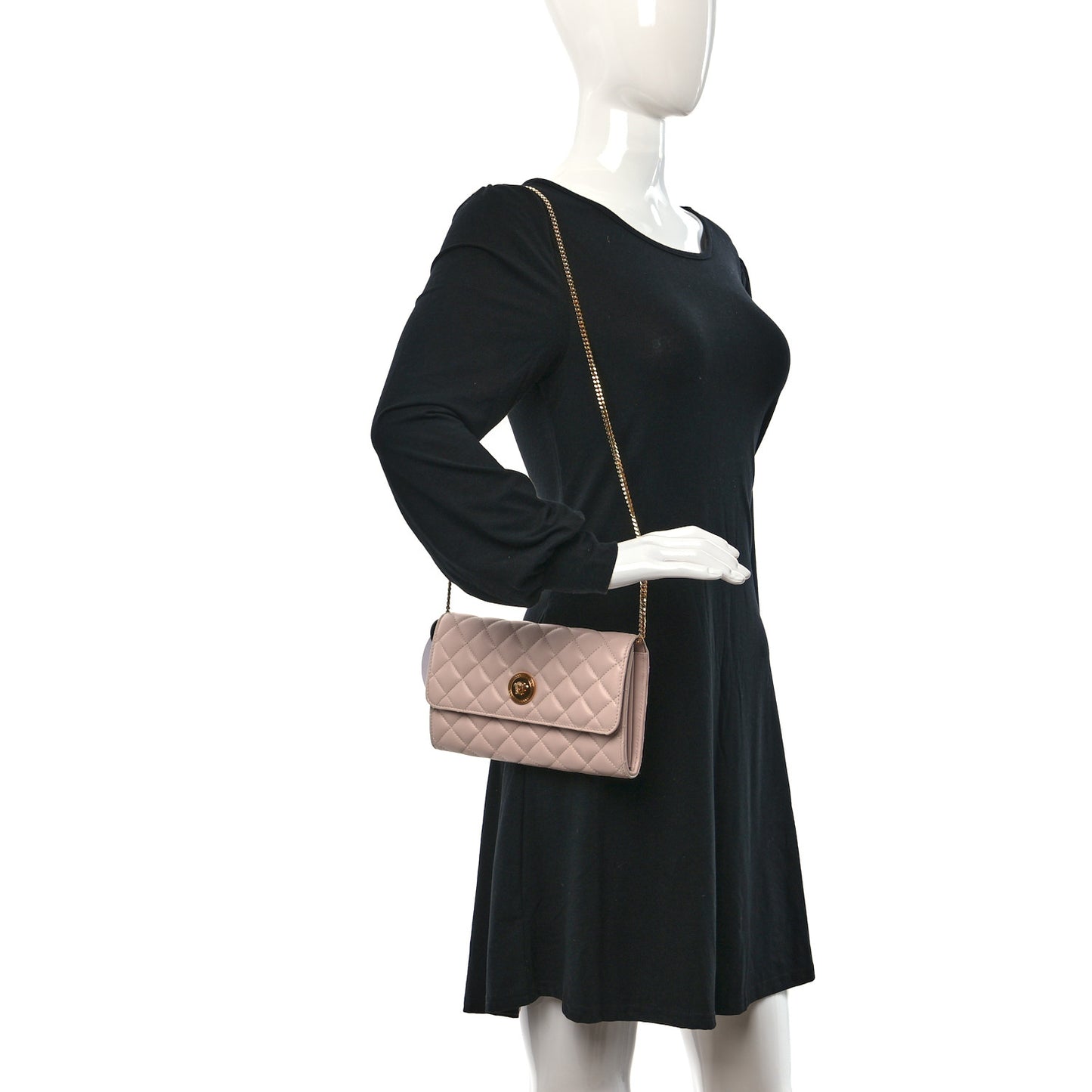 Calfskin Icon Quilted Wallet On Chain Crossbody Pink