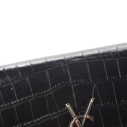 Saint Laurent Calfskin Crocodile Embossed Kate Monogram Tassel Chain Wallet Black 12 of 14