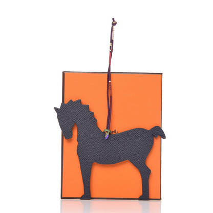 Hermes Epsom Togo Petit H Bag Charm Horse GM Bleu Indigo Chocolate 4 of 4
