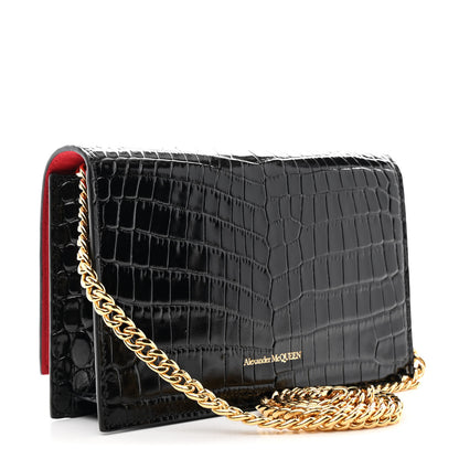 Alexander McQueen Calfskin Crocodile Embossed Skull Mini Shoulder Bag Black 3 of 9