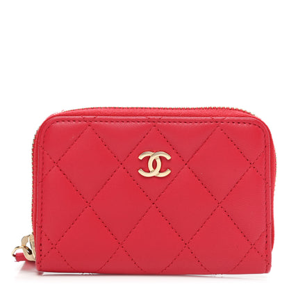 Chanel Lambskin Quilted Zip Around Coin Purse Wallet Red 1 of 8