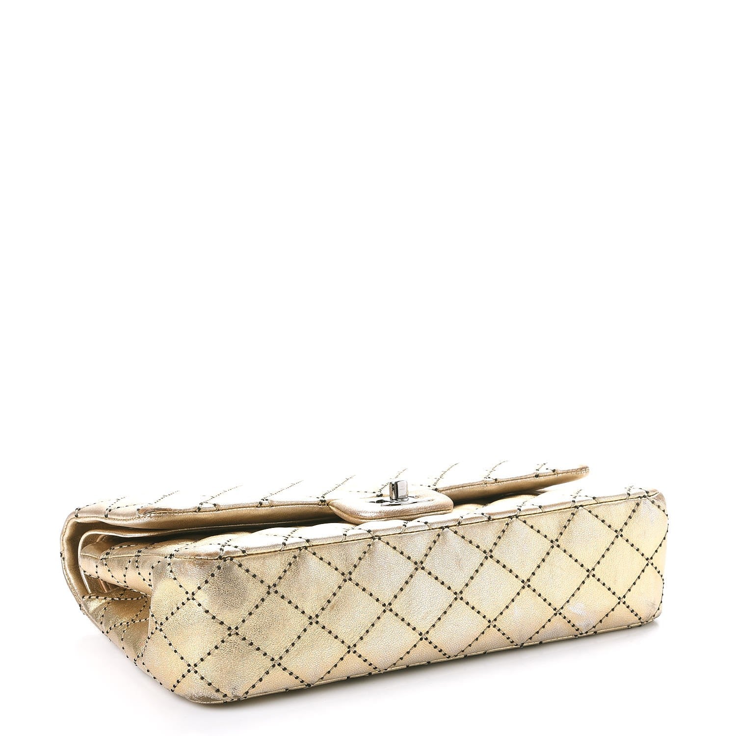Chanel Metallic Lambskin Quilted Stitch Medium Double Flap Light Gold 4 of 21