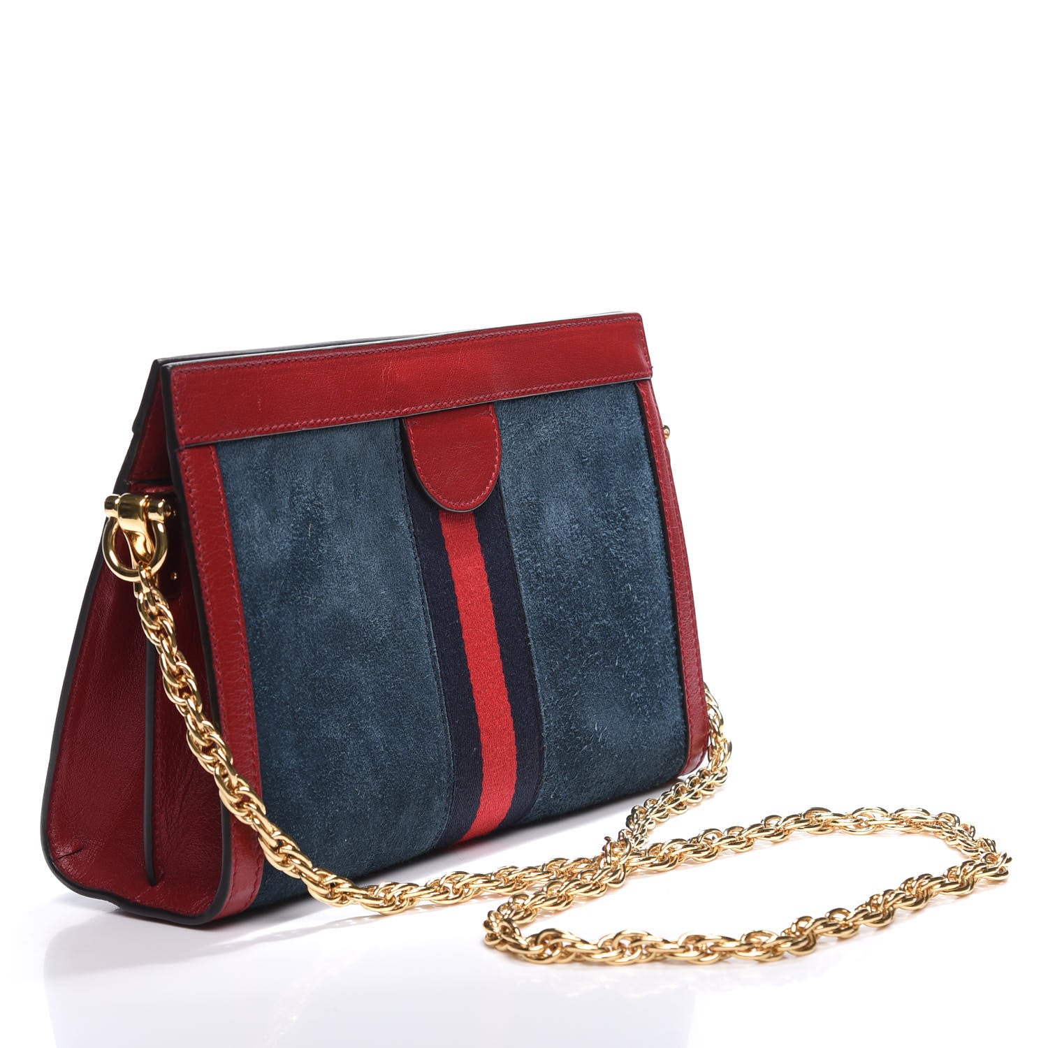 Gucci Suede Calfskin Web Small Ophidia Chain Shoulder Bag New Blue Romantic Cherry 2 of 12
