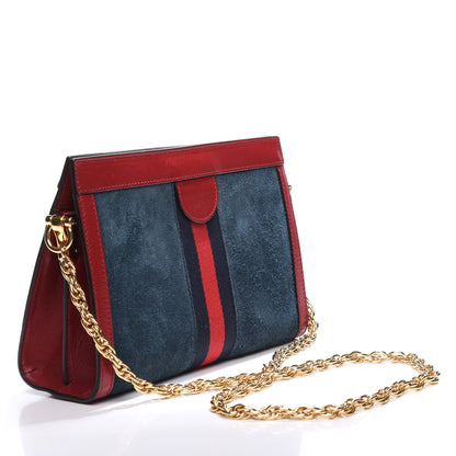 Gucci Suede Calfskin Web Small Ophidia Chain Shoulder Bag New Blue Romantic Cherry 2 of 12