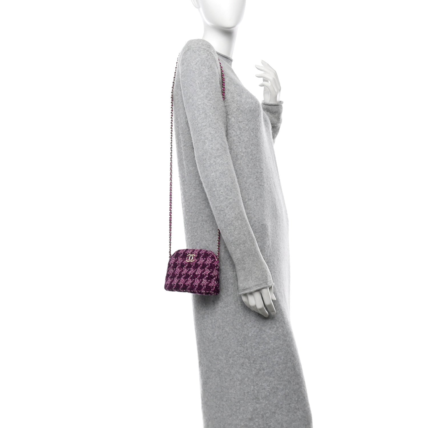 Chanel Tweed Quilted Mini Clutch With Chain Purple 2 of 10