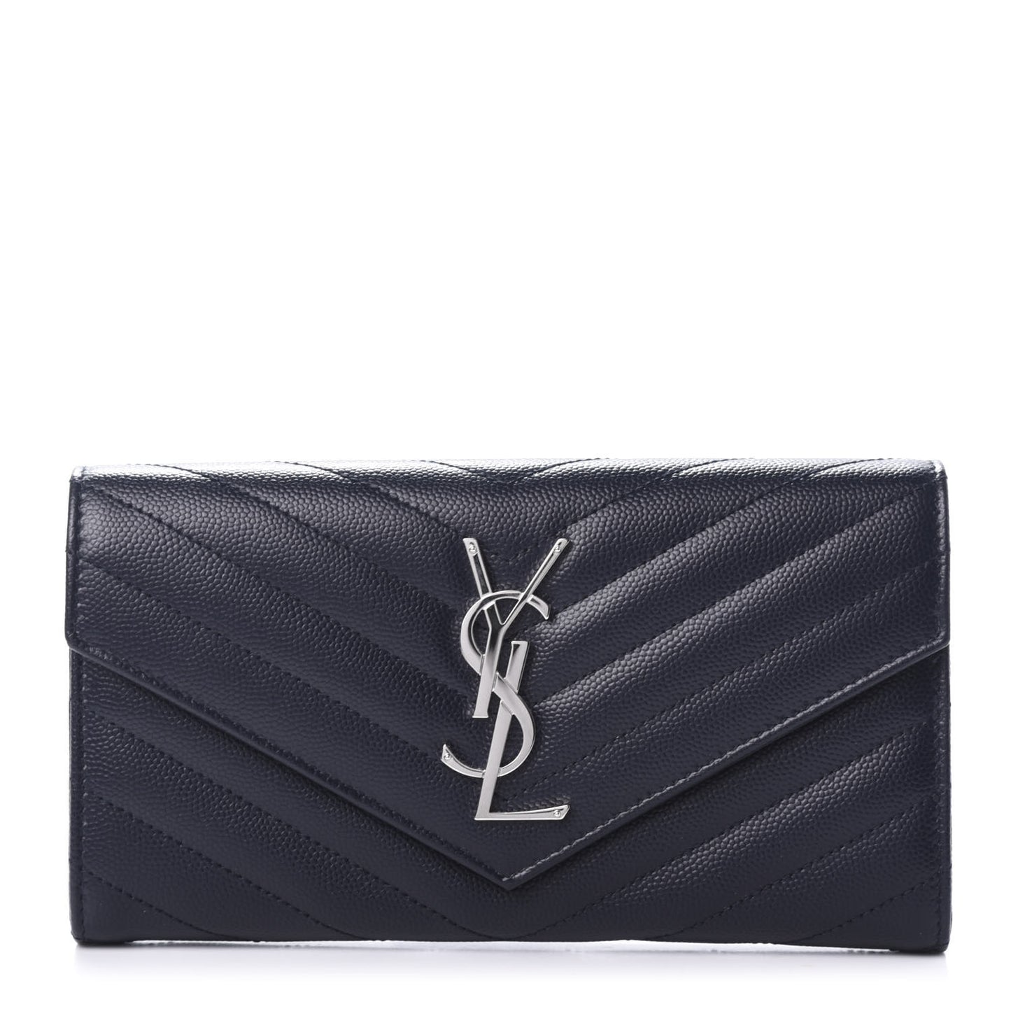 Grain De Poudre Matelasse Chevron Monogram Flap Wallet Deep Marine