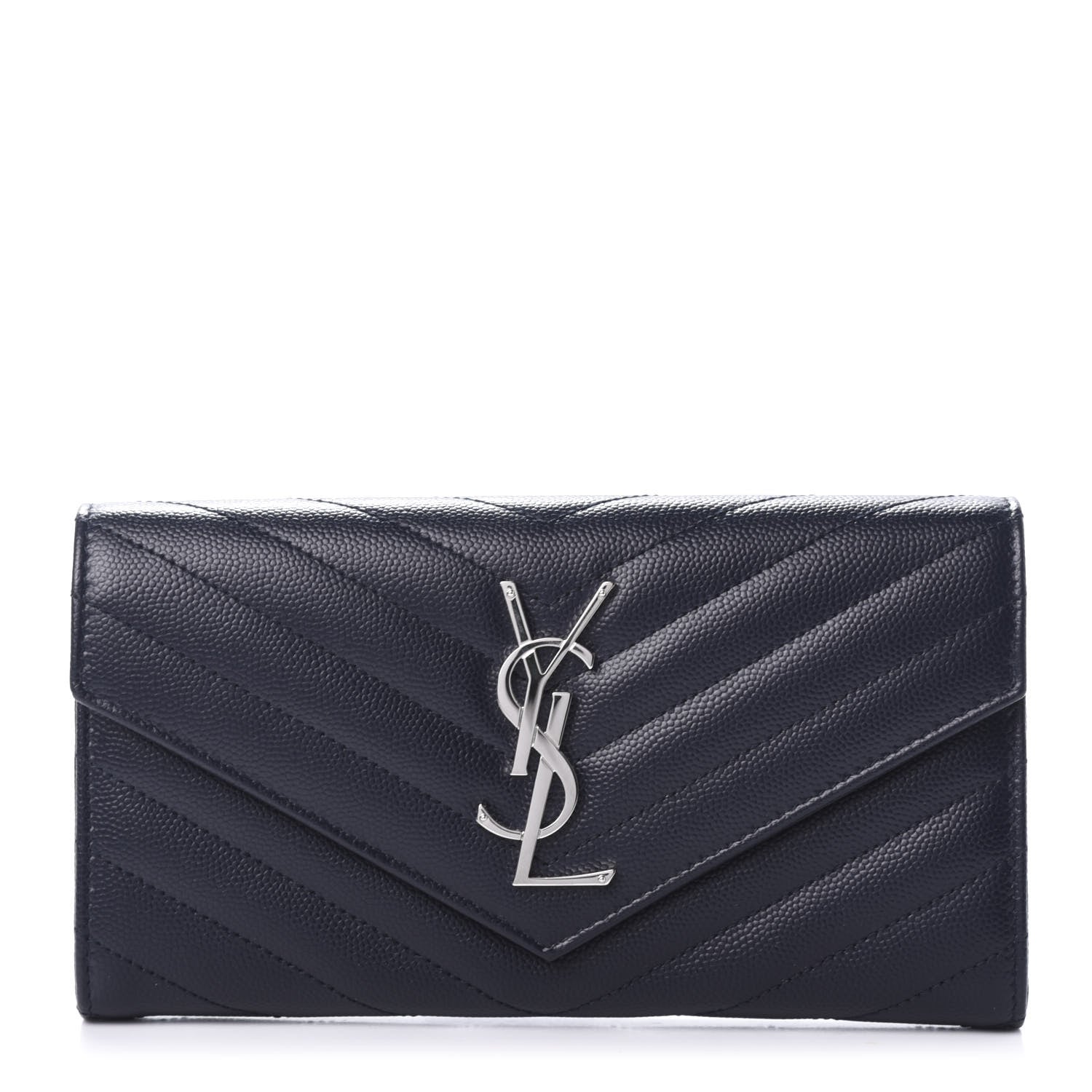 Saint Laurent Grain De Poudre Matelasse Chevron Monogram Flap Wallet Deep Marine 1 of 7