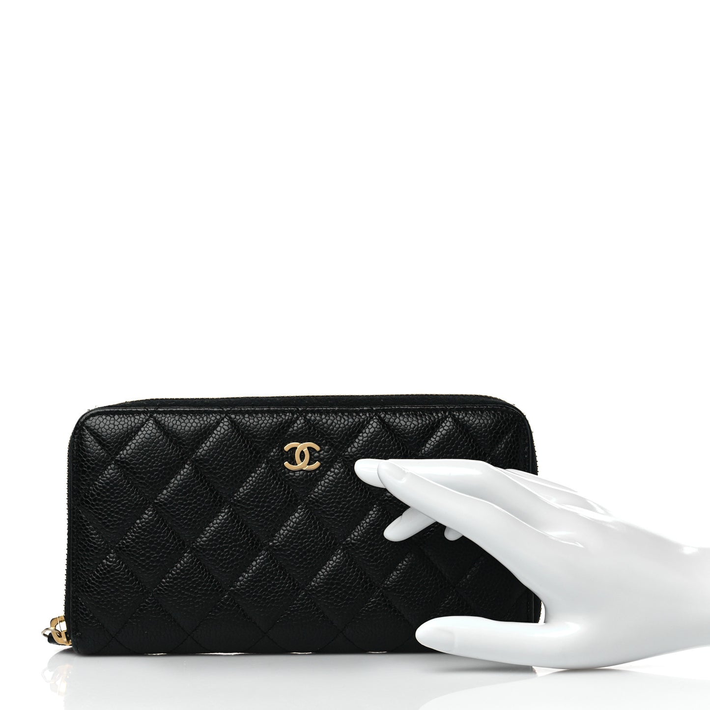 Caviar Quilted Large Gusset Zip Around Wallet Black