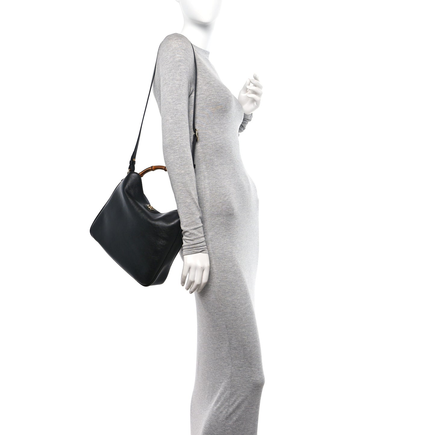 Softy Wonka Textured Dollar Calfskin Medium Diana Shoulder Bag Black Dusty Grey