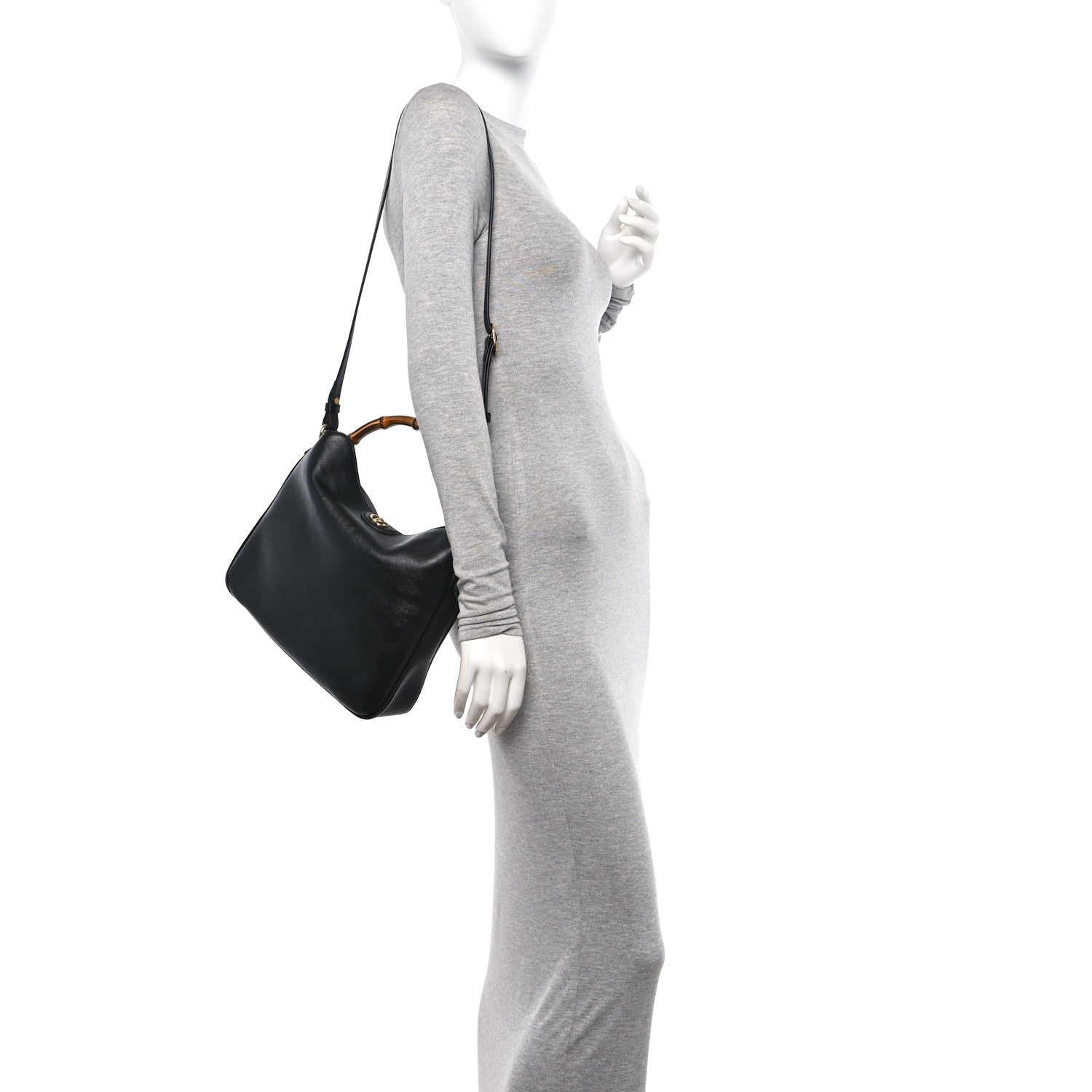 Gucci Softy Wonka Textured Dollar Calfskin Medium Diana Shoulder Bag Black Dusty Grey 2 of 9