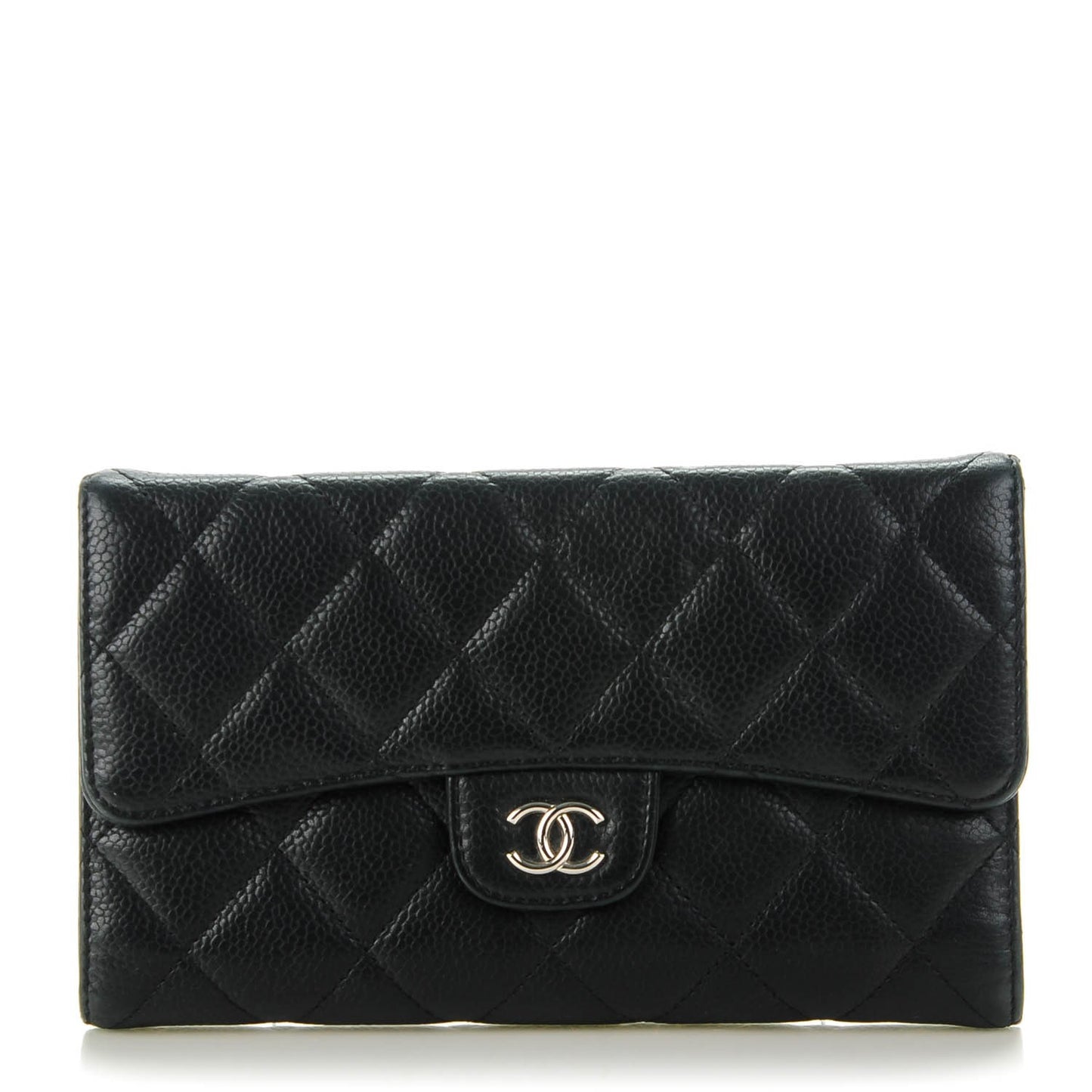 Caviar Quilted Large Flap Wallet Black