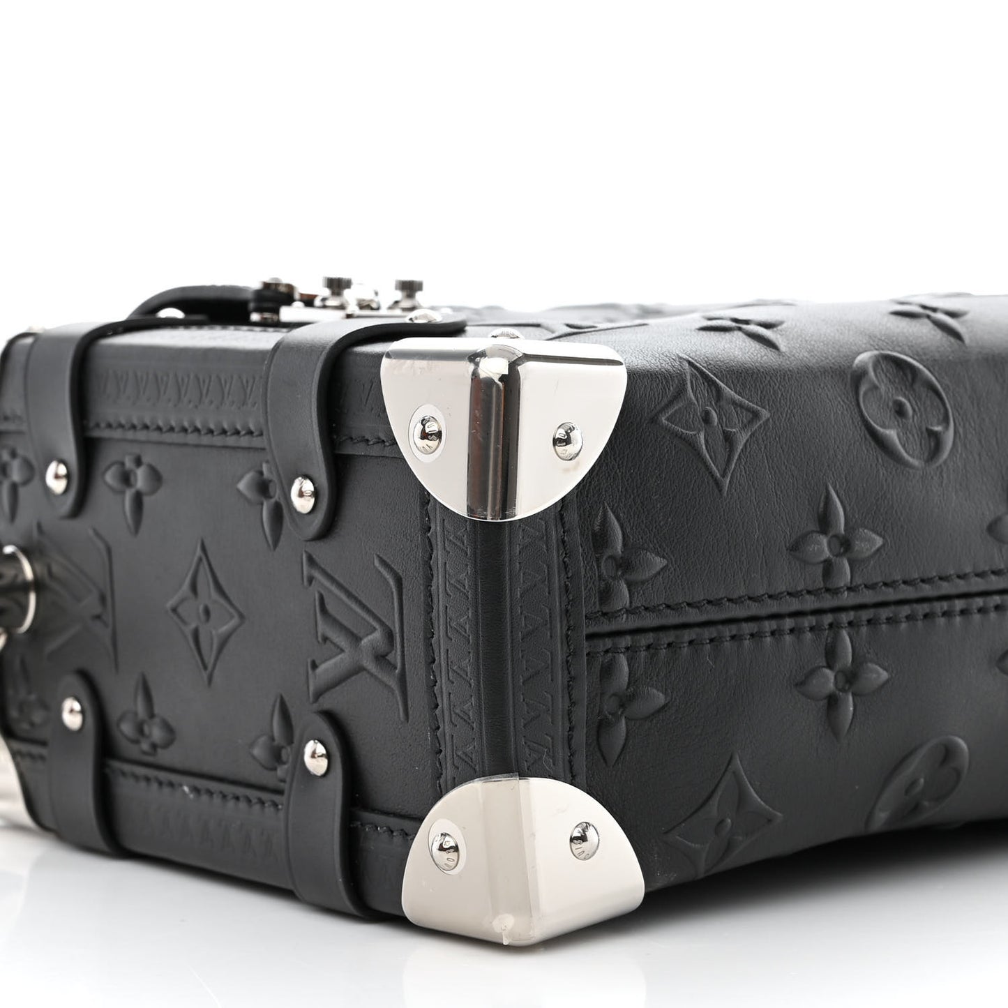 Calfskin Debossed Monogram Side Trunk Black