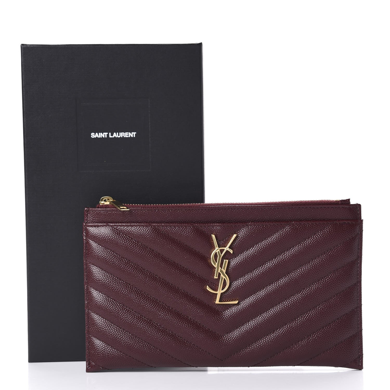 Saint Laurent Grain De Poudre Chevron Monogram Bill Pouch Palissandre 12 of 12