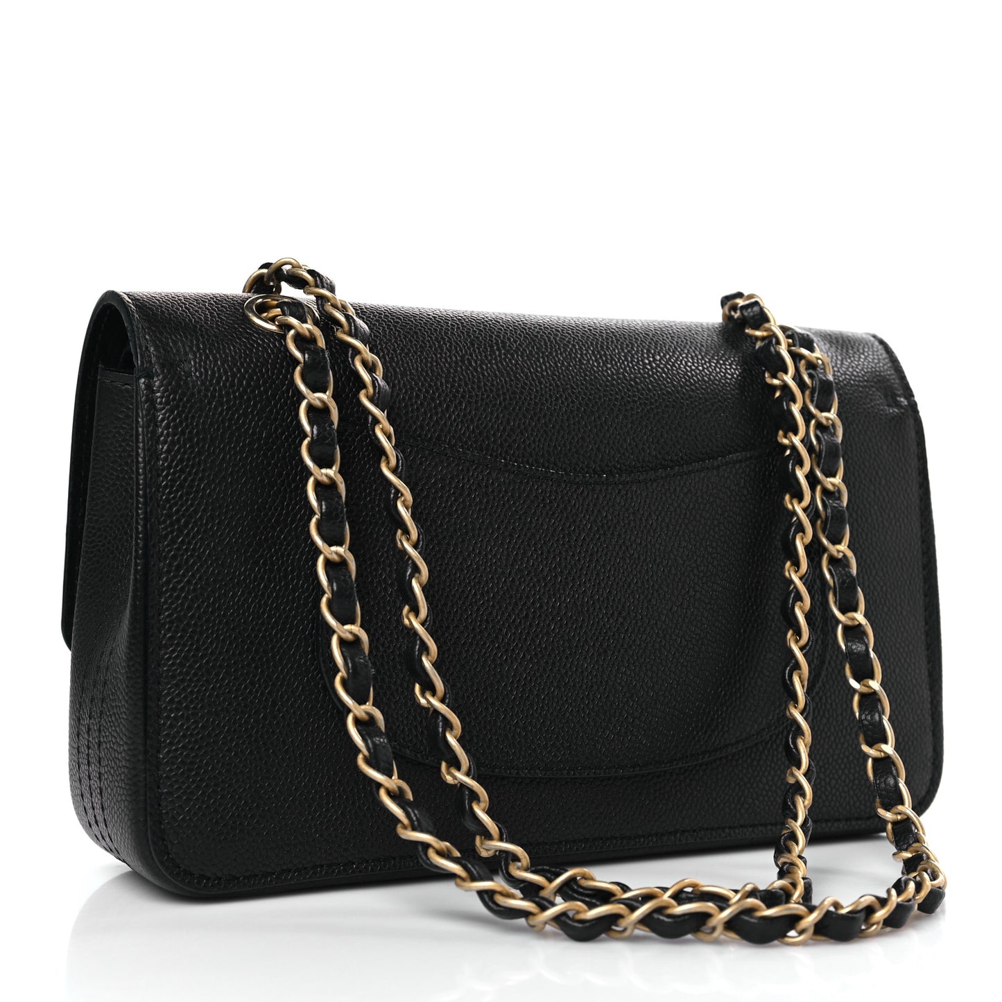 Grained Calfskin Medium Classic Pure Double Flap Black