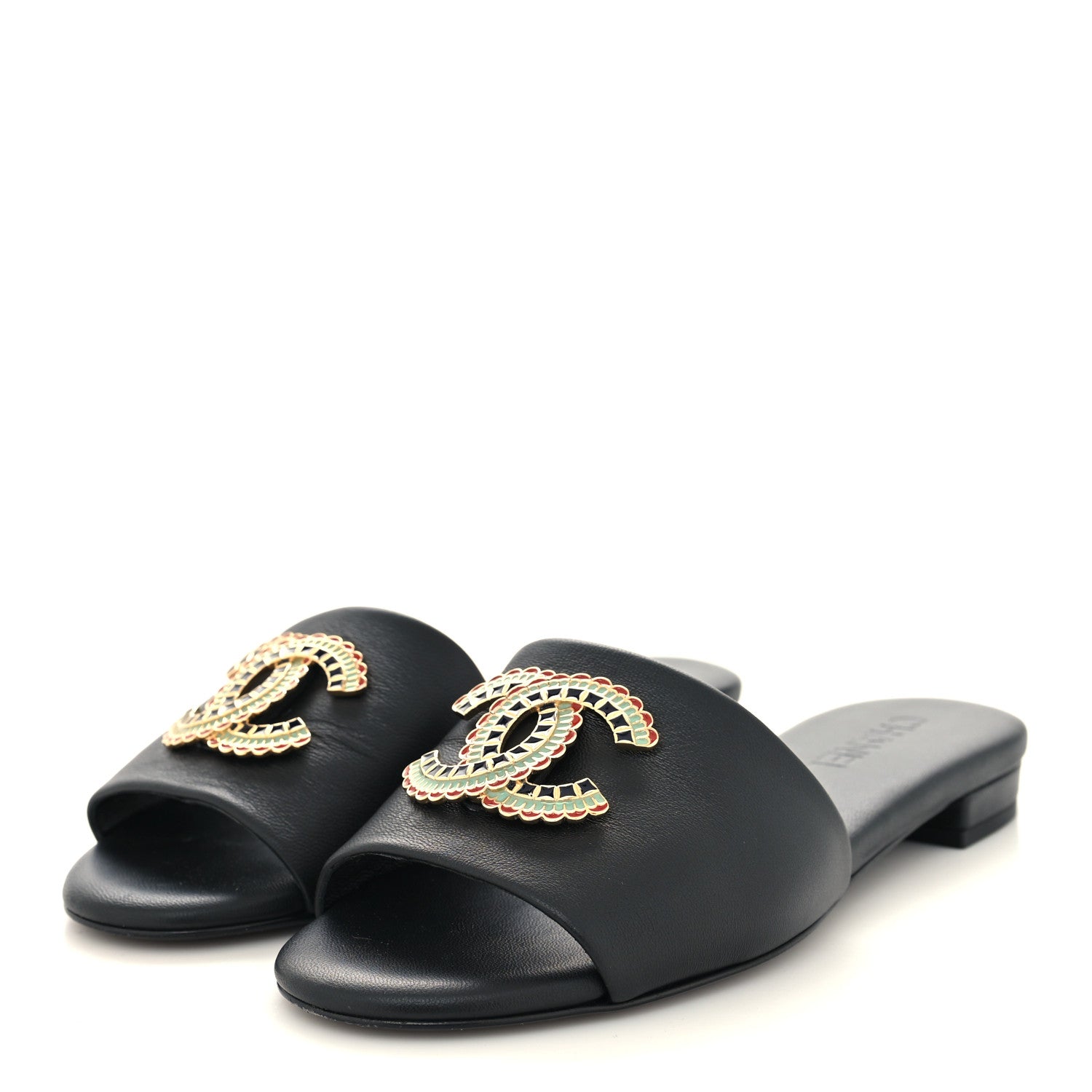 Chanel Lambskin Enamel CC Mules 37.5 Black 3 of 8