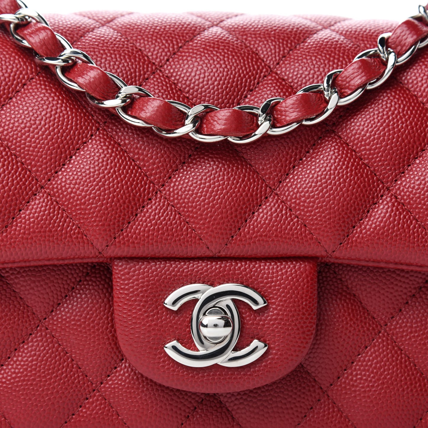 Caviar Quilted Mini Rectangular Flap Red