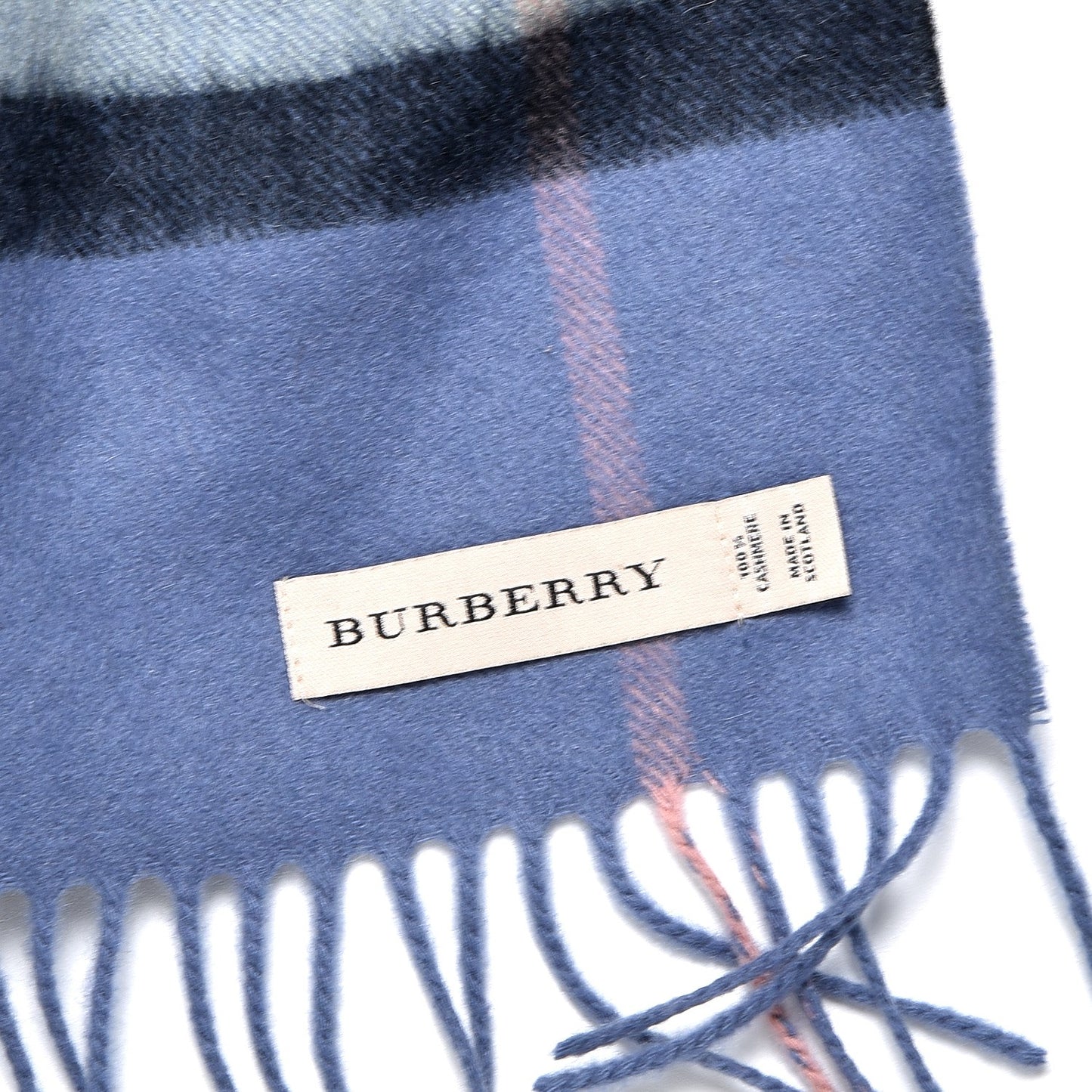 Cashmere Classic Check Fringe Scarf Light Blue