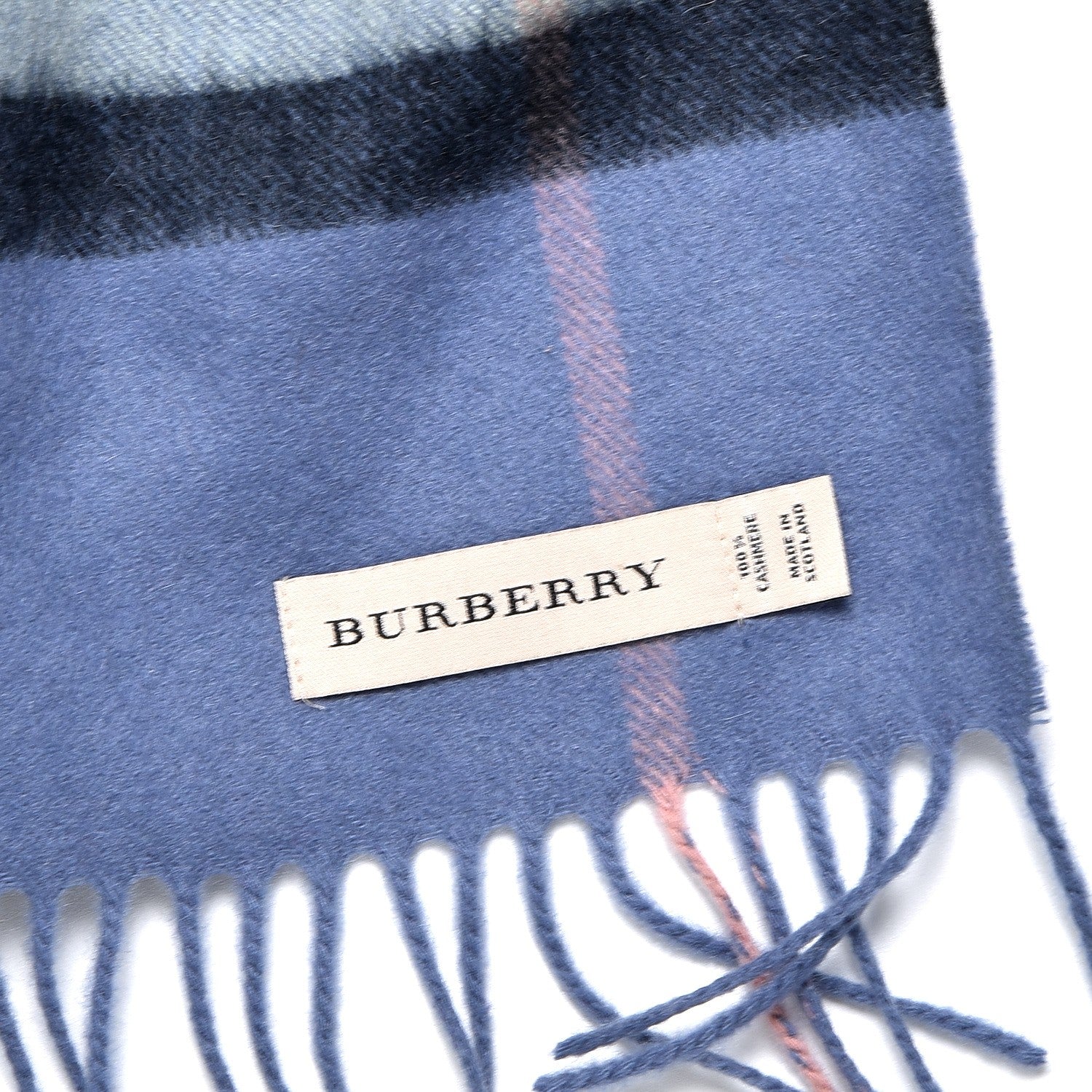 Burberry Cashmere Classic Check Fringe Scarf Light Blue 4 of 4