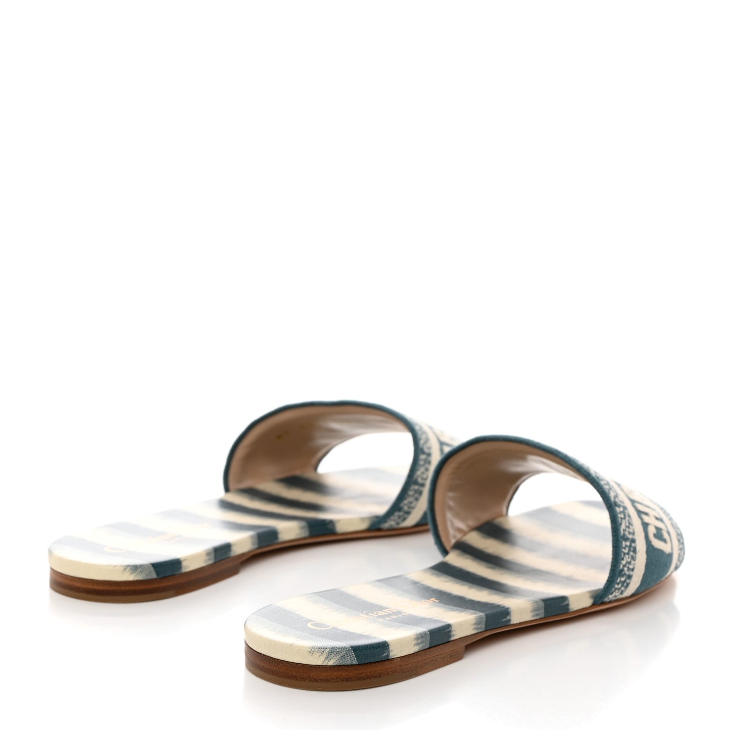 Cotton D-Stripes Embroidered Dway Mules Slide Sandals 40 Deep Ocean