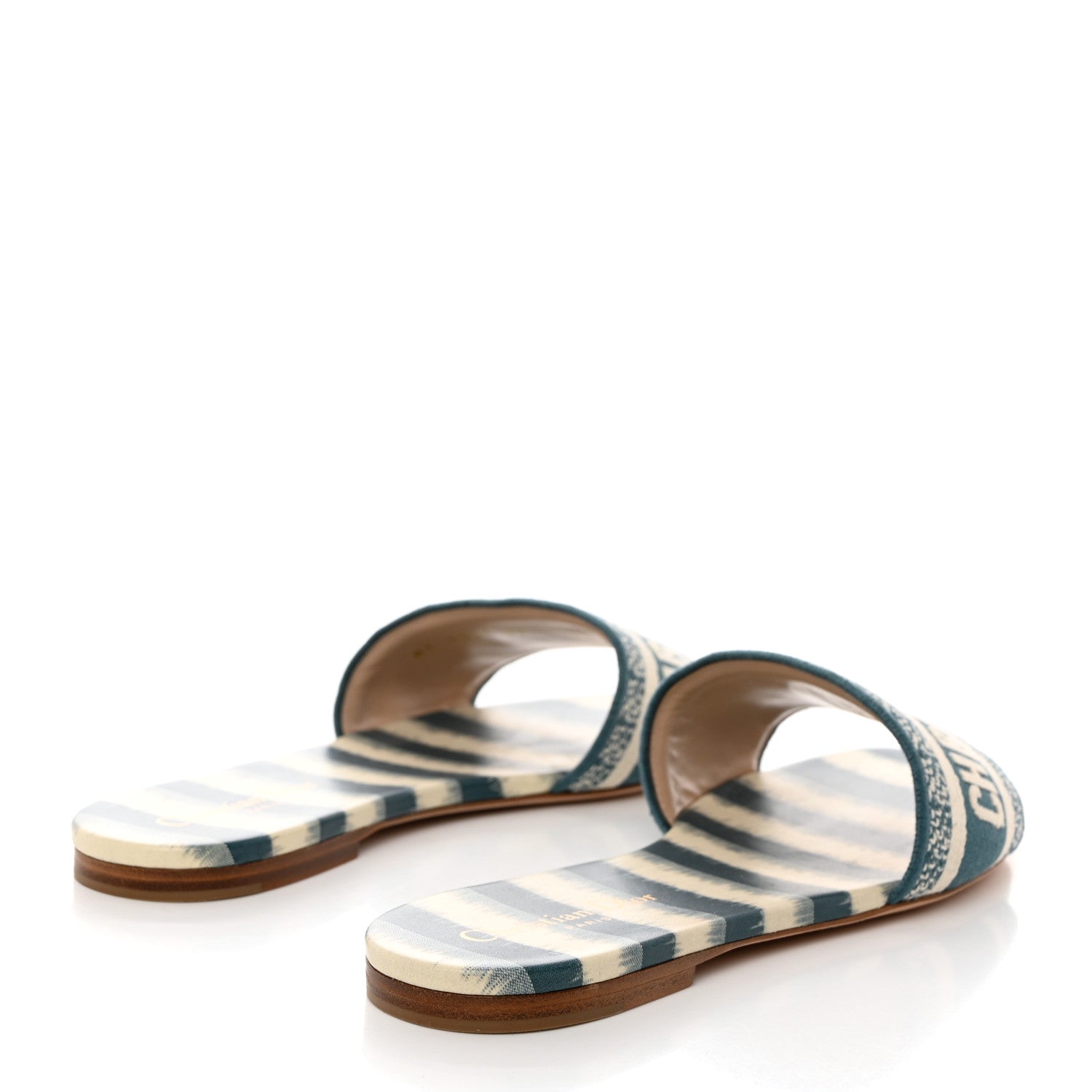Christian Dior Cotton D-Stripes Embroidered Dway Mules Slide Sandals 40 Deep Ocean 4 of 8