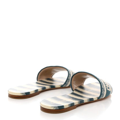 Christian Dior Cotton D-Stripes Embroidered Dway Mules Slide Sandals 40 Deep Ocean 4 of 8