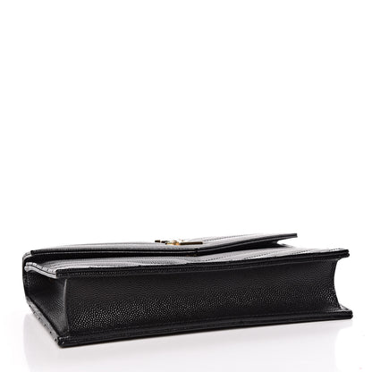 Saint Laurent Grain De Poudre Matelasse Chevron Monogram Envelope Chain Wallet Black 4 of 11