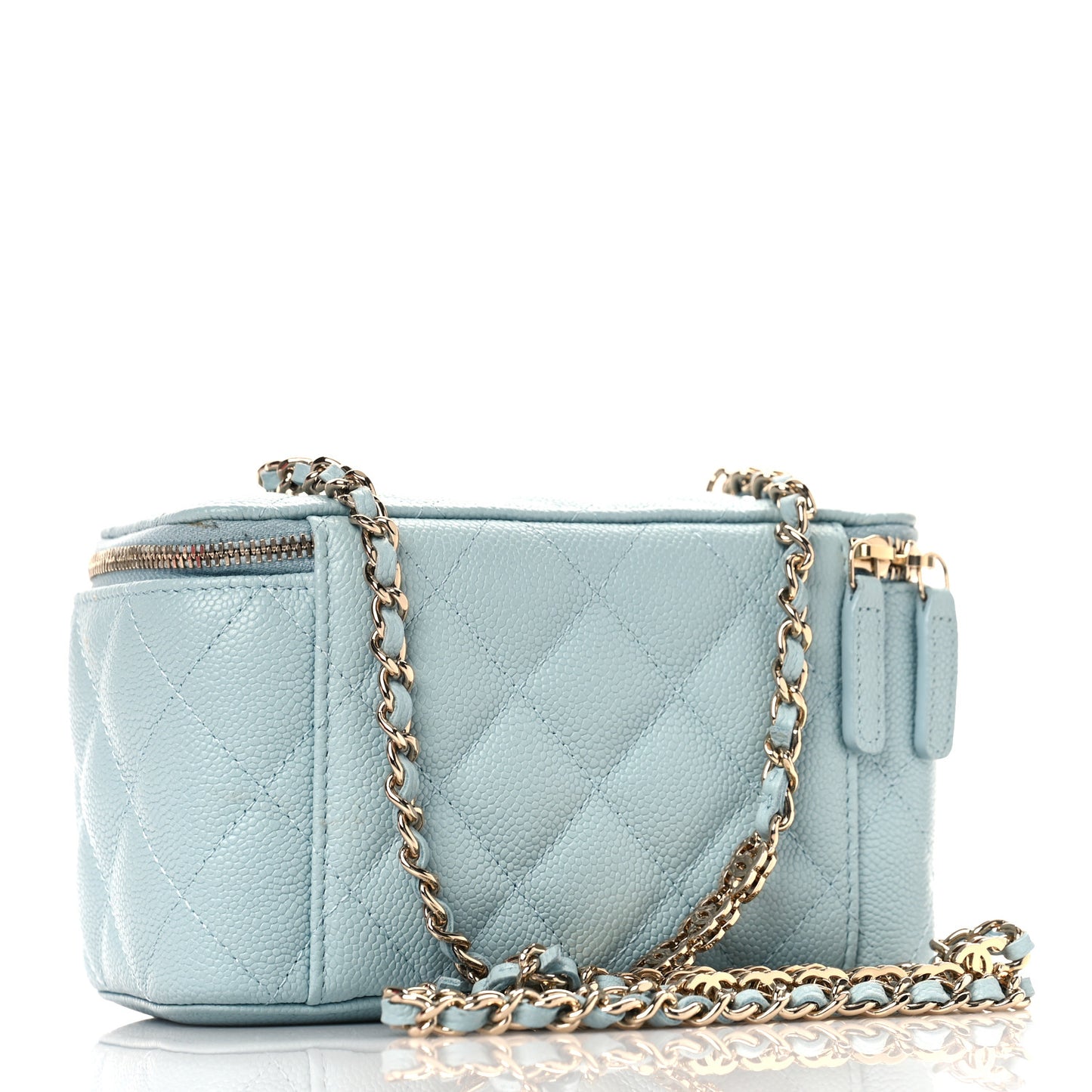 Caviar Quilted Small Tiny CC Vanity Case With Chain Light Blue