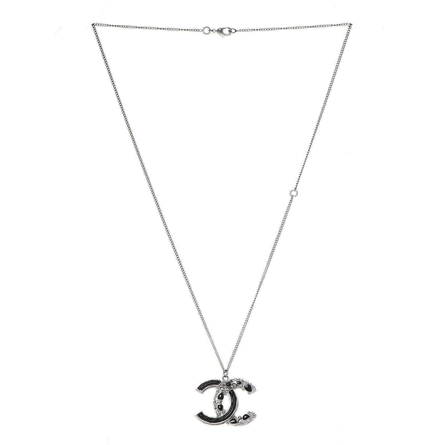 Enamel CC Necklace Black Silver
