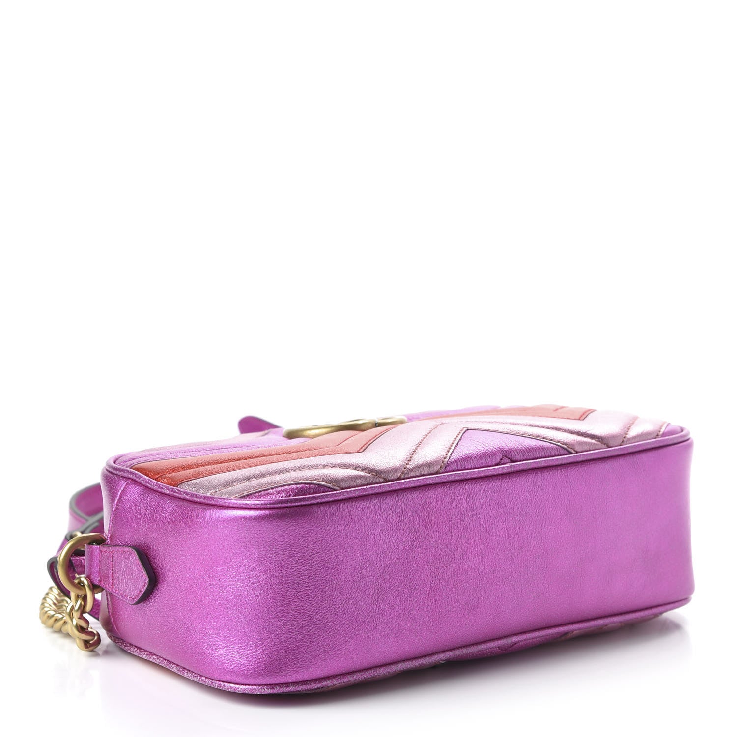 Gucci Laminated Nappa Matelasse Small GG Marmont Chain Shoulder Bag Fuxia Rosso Rosa 4 of 10