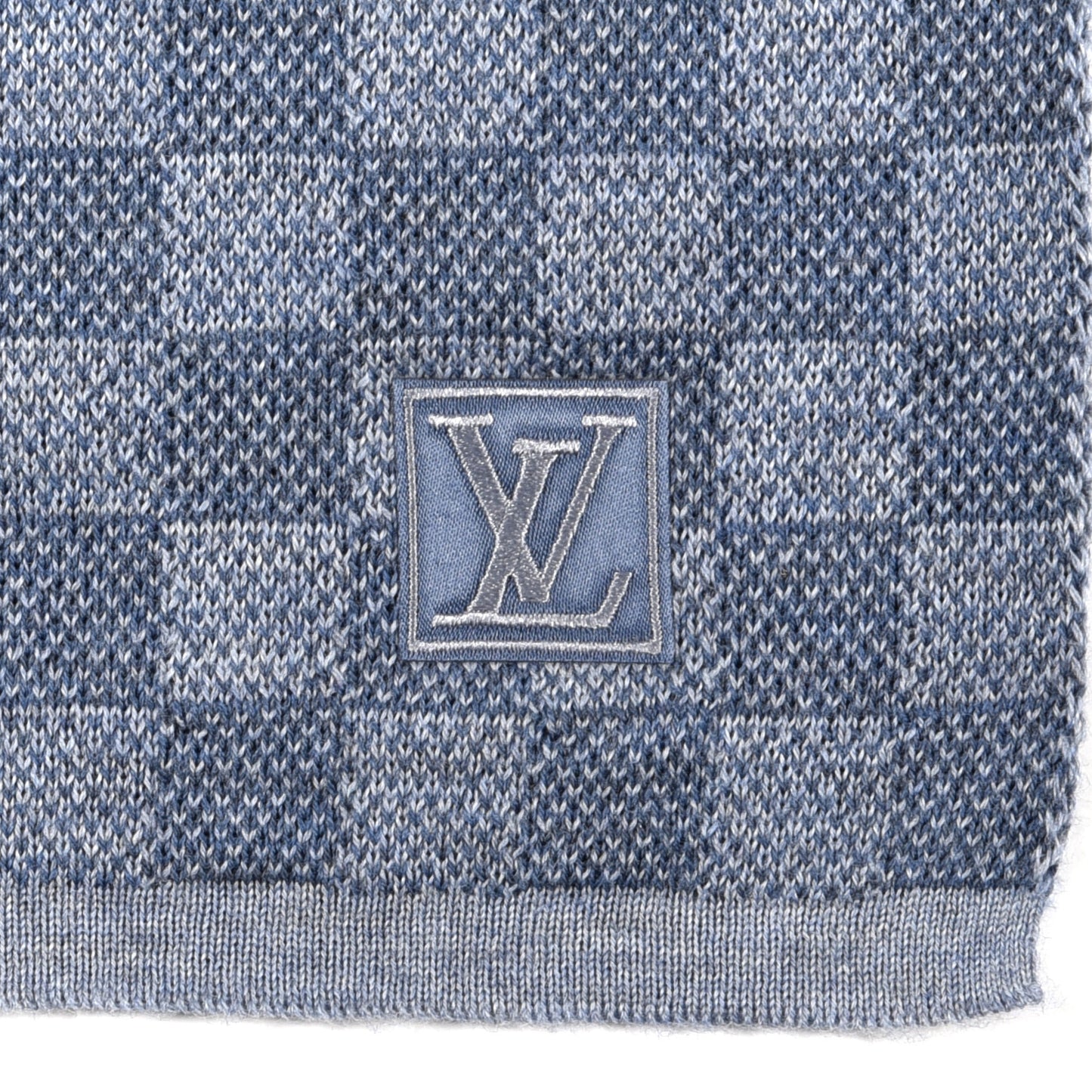 Wool Petit Damier Graphite Scarf Light Blue