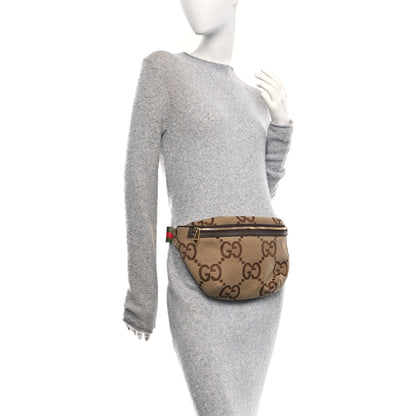 Gucci Monogram Jumbo GG Textured Dollar Calfskin Web Belt Bag Camel Ebony New Acero 2 of 10
