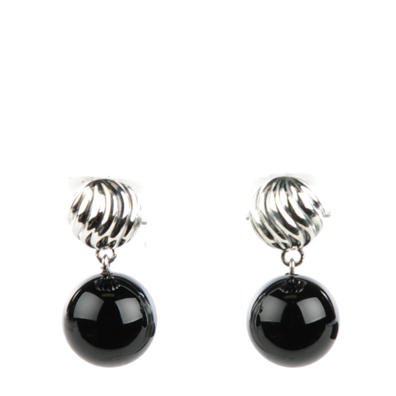 David Yurman Sterling Silver Black Onyx 12mm Elements Drop Earrings 1 of 4