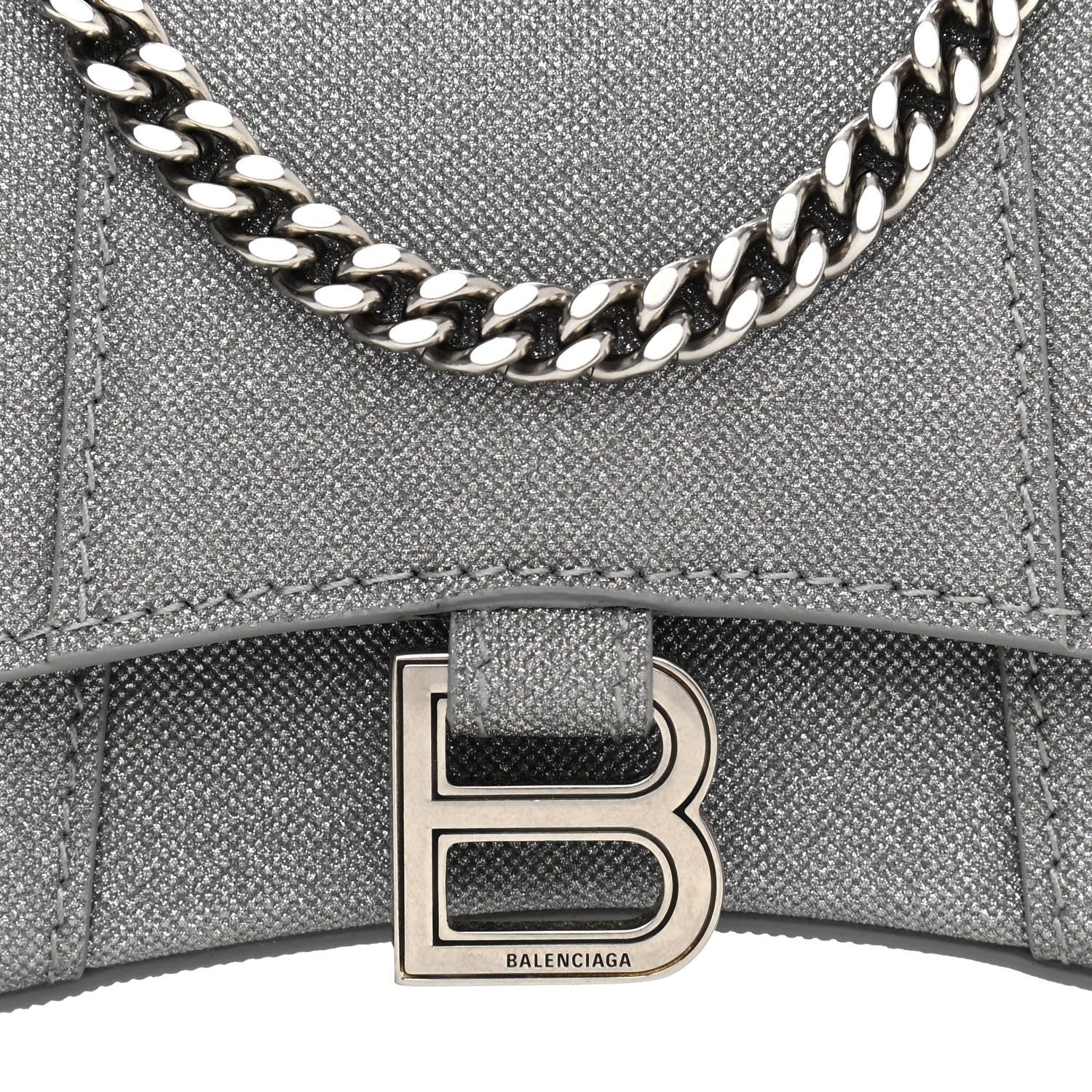 Balenciaga Glitter Fabric Hourglass Top Handle Bag Mini with Chain Grey 7 of 10