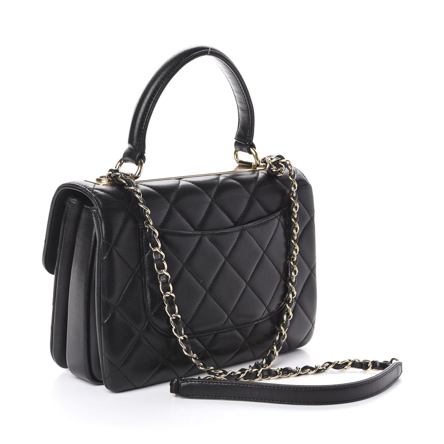 Lambskin Quilted Small Trendy CC Dual Handle Flap Bag Black