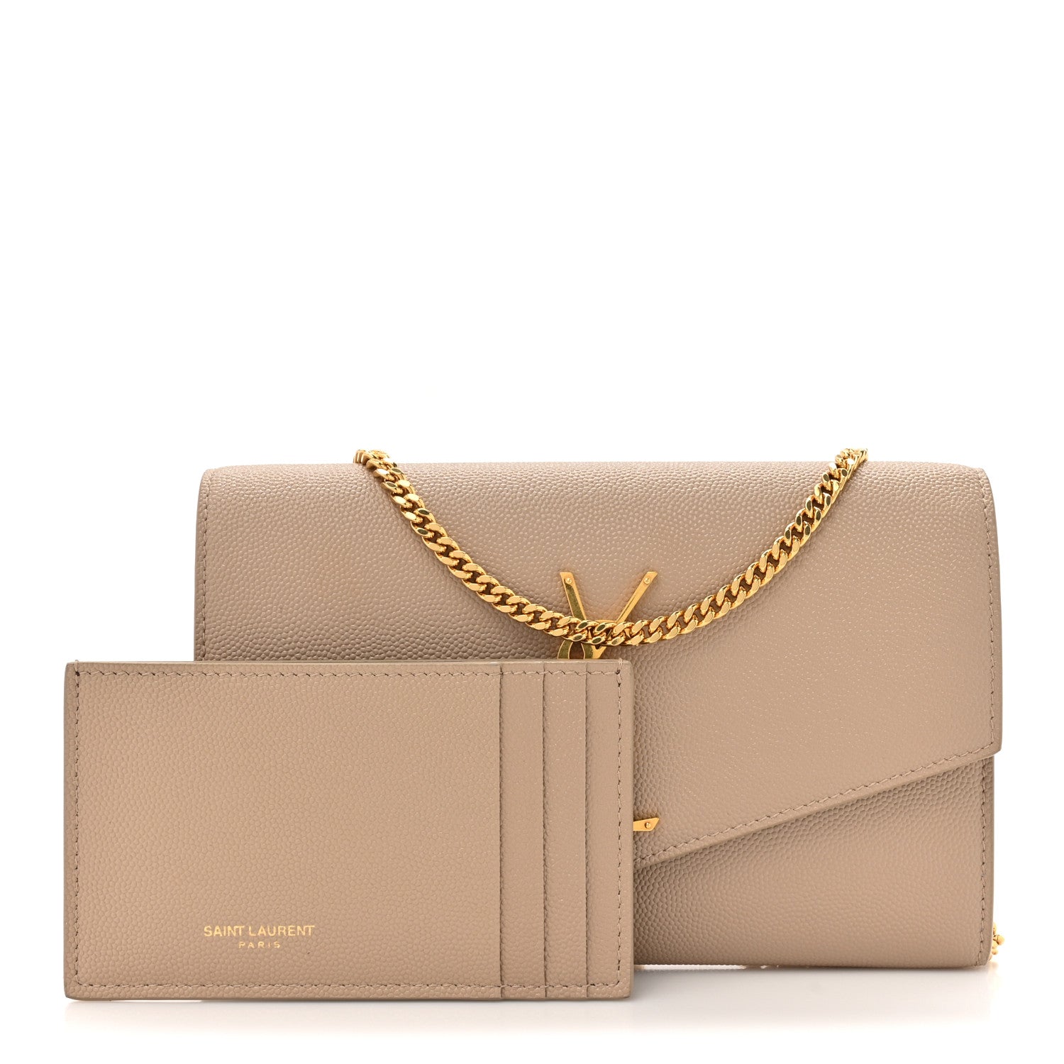 Saint Laurent Grain De Poudre Monogram Uptown Chain Wallet Dark Beige 3 of 15
