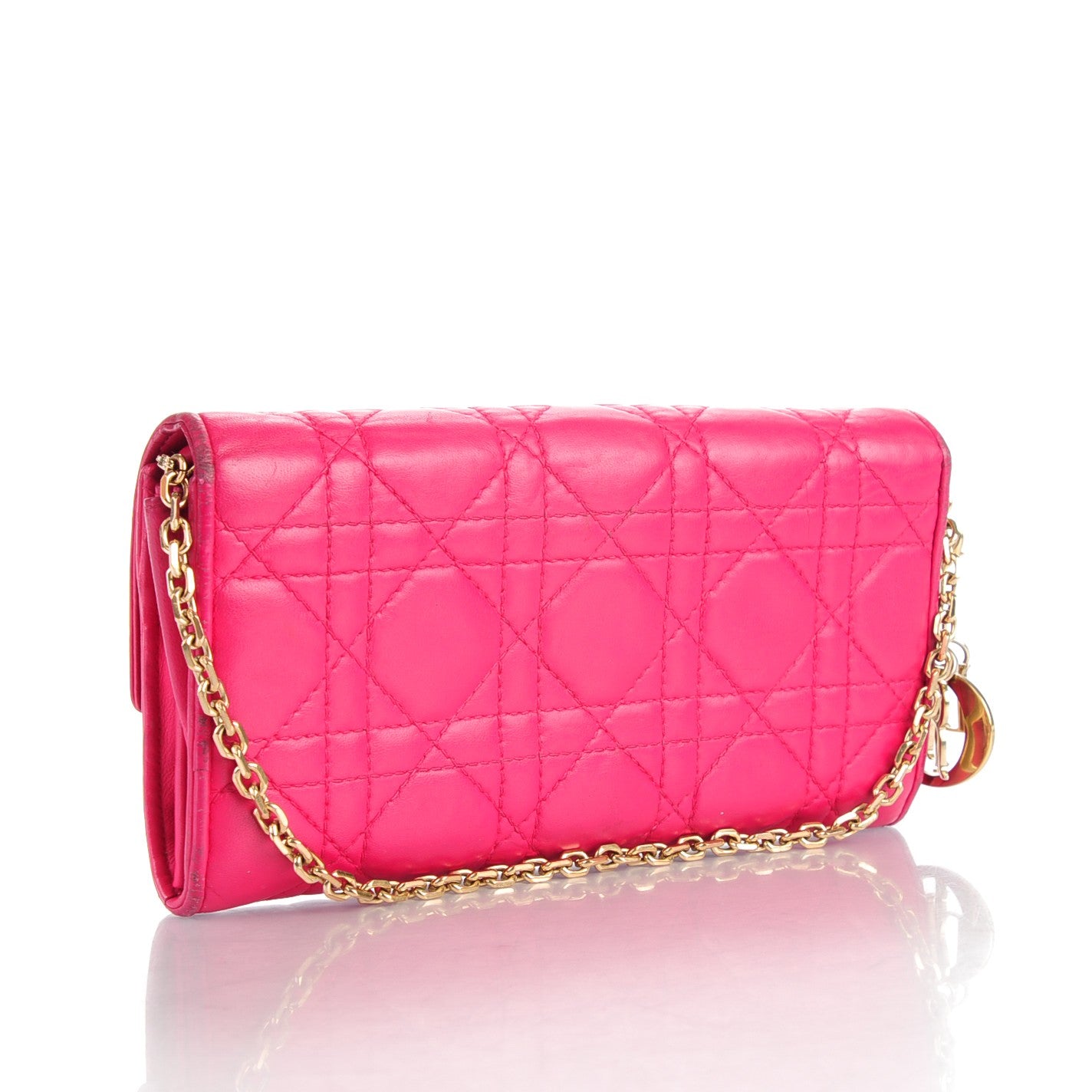 Christian Dior Lambskin Cannage Rendez-vous Chain Wallet Pink 3 of 9