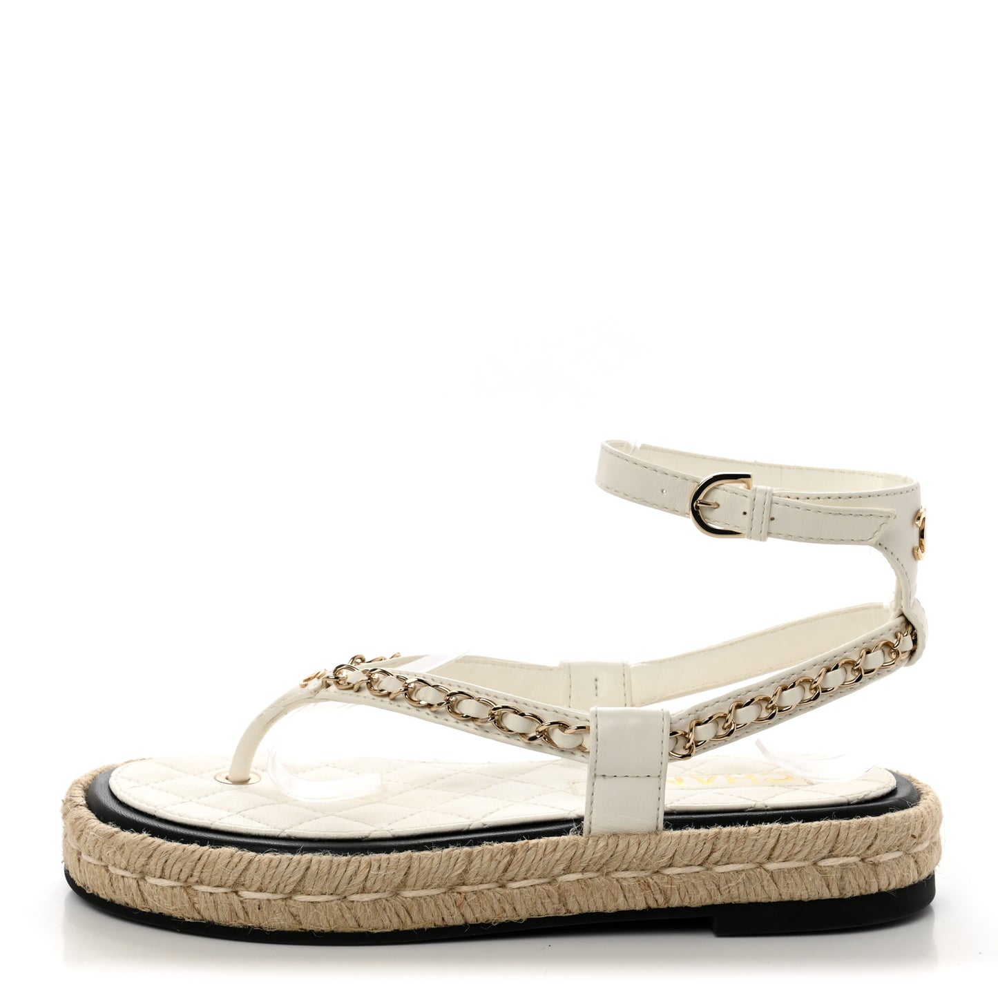 Lambskin Chain CC Thong Espadrille Sandals 35 White