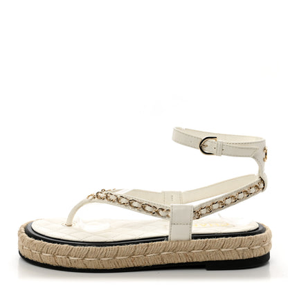 Chanel Lambskin Chain CC Thong Espadrille Sandals 35 White 1 of 9