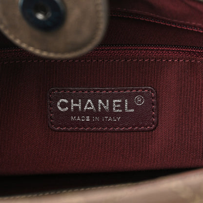 Chanel Iridescent Calfskin Stitched Large Boy Shopping Tote Dark Khaki 6 of 13