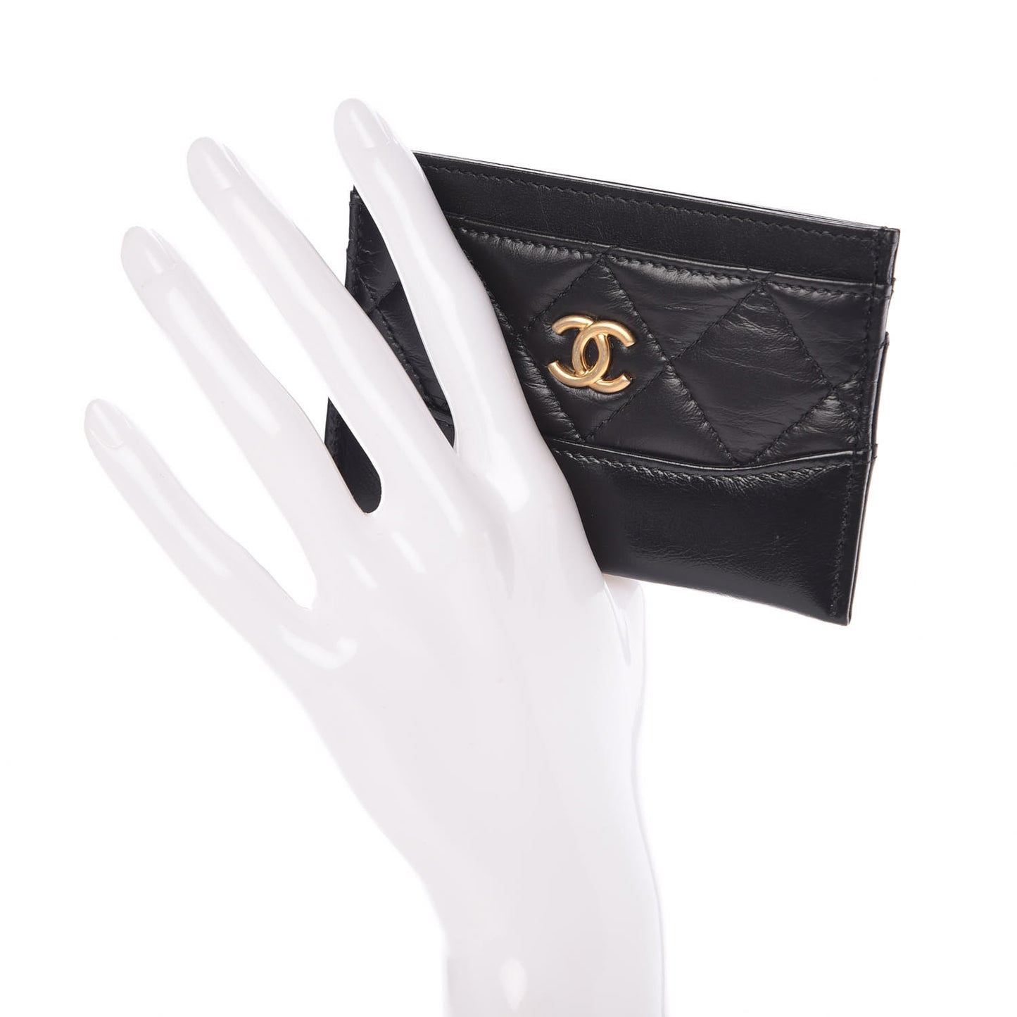 Aged Calfskin Quilted Gabrielle Card Holder Black