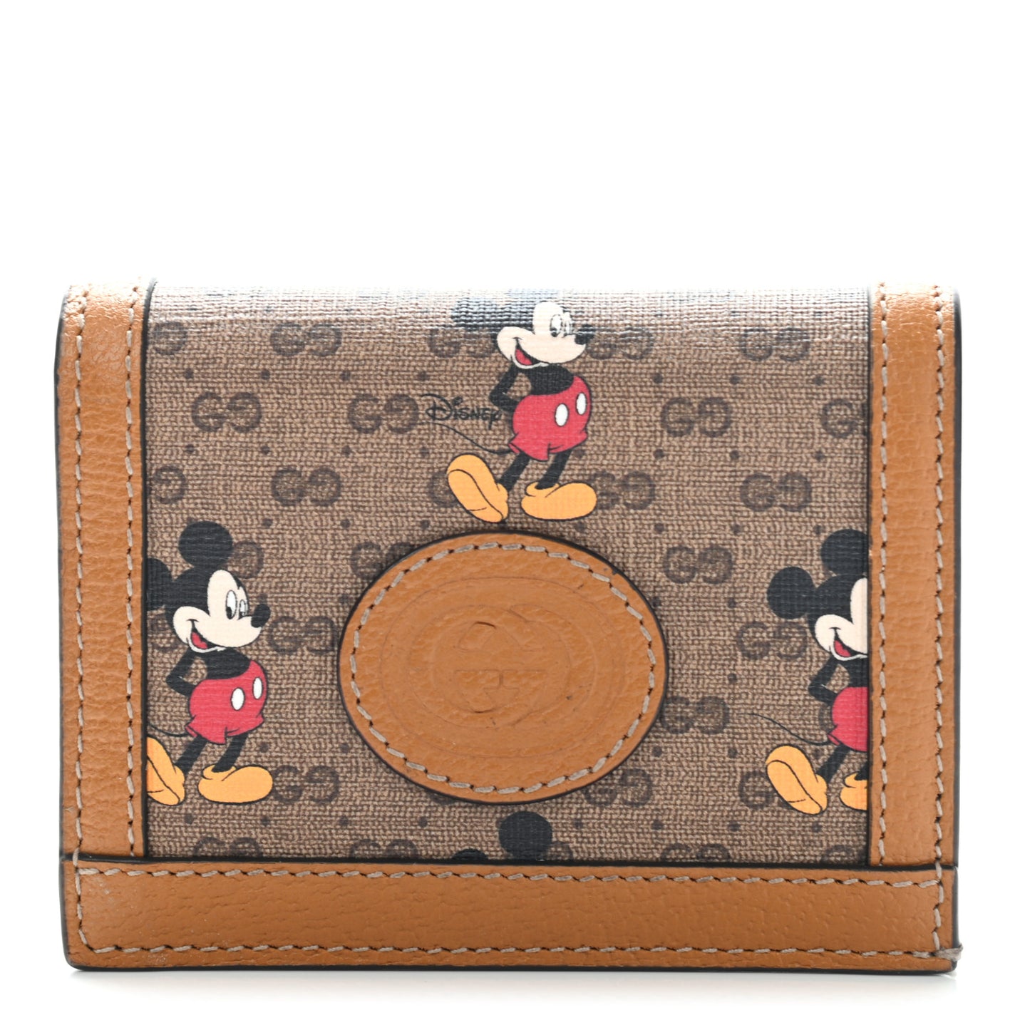 X DISNEY Mini Vintage GG Supreme Monogram Mickey Mouse Card Holder Wallet Beige Vintage Sun Oil