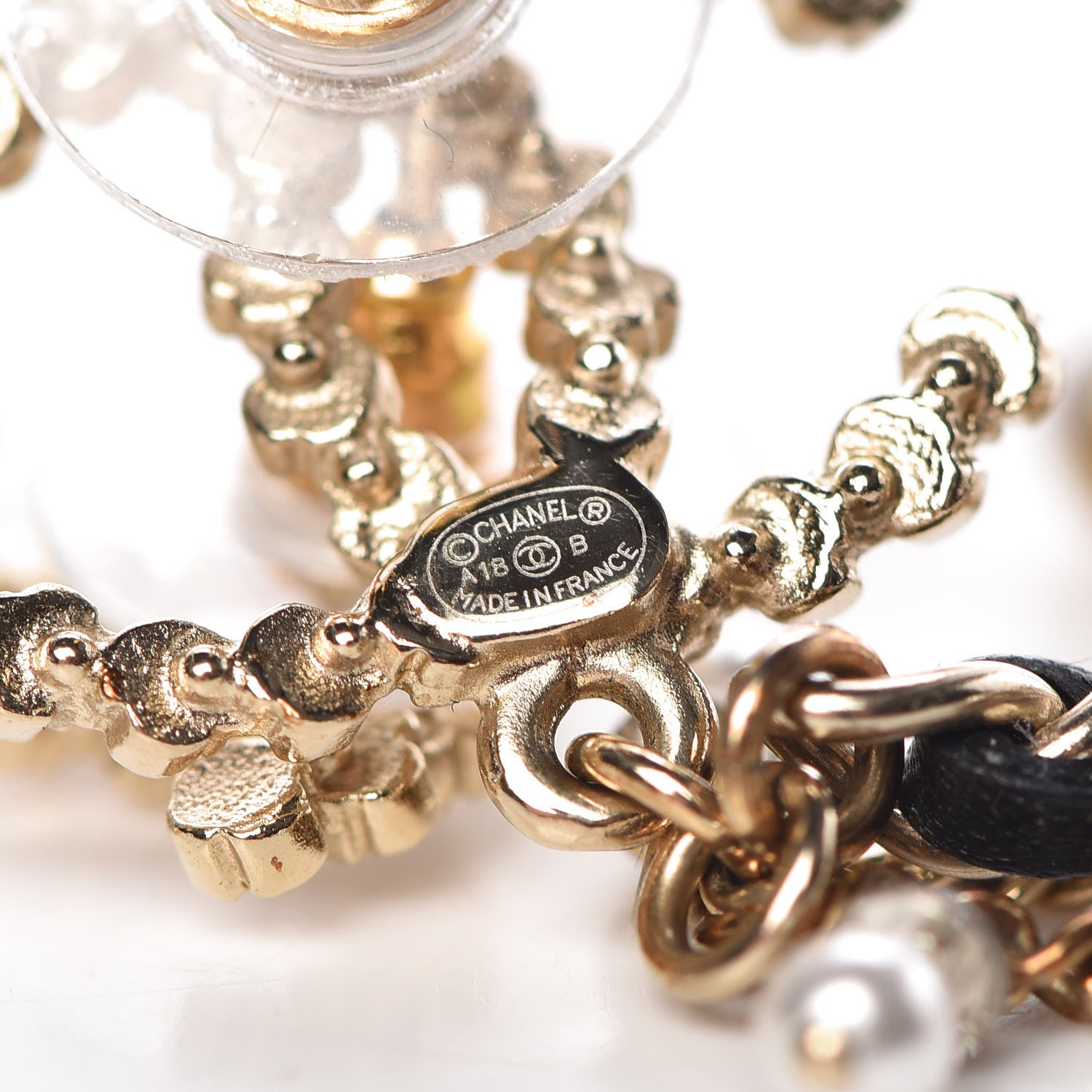 Chanel Pearl Crystal Lambskin Chain CC Dangle Earrings Gold 3 of 4