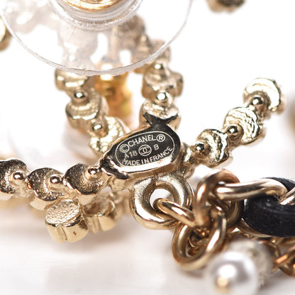 Chanel Pearl Crystal Lambskin Chain CC Dangle Earrings Gold 3 of 4