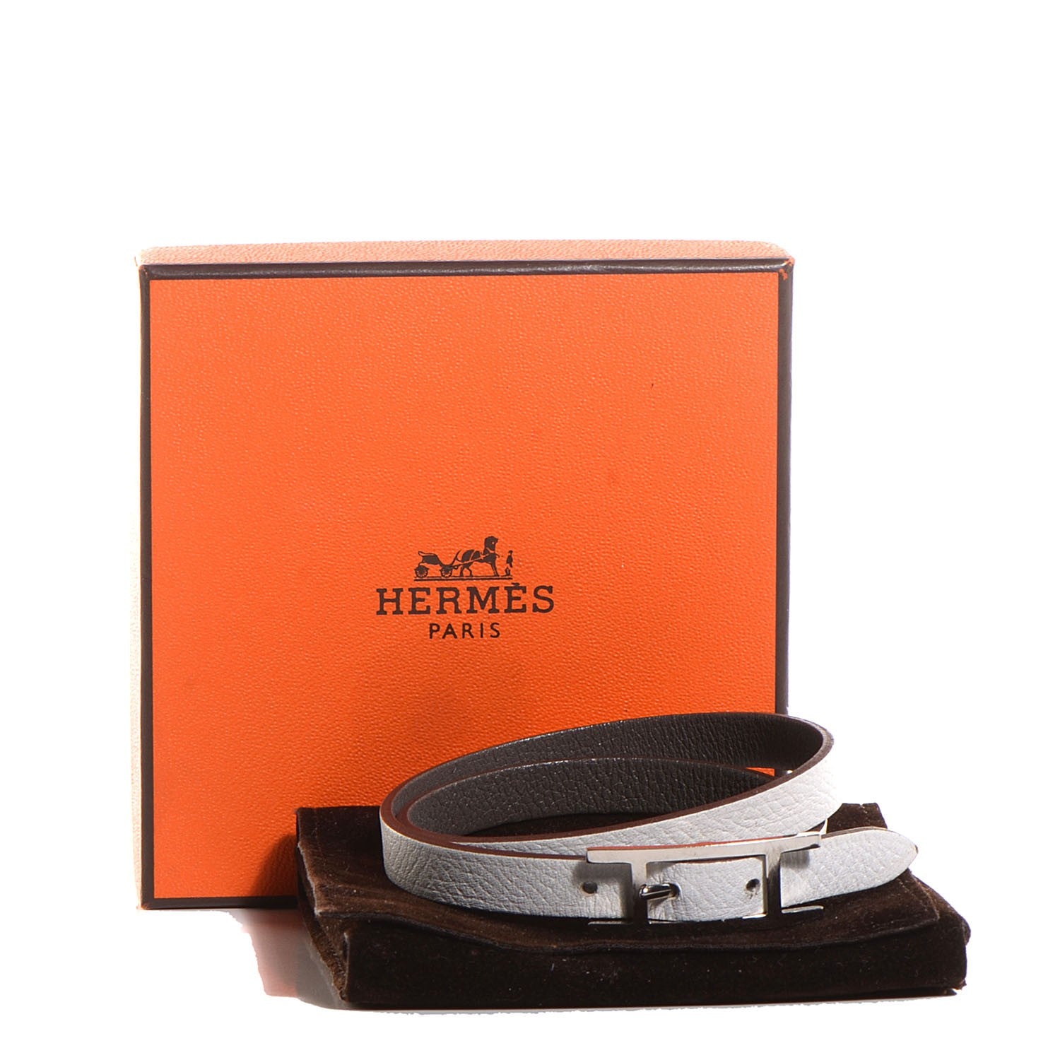 Hermes Epsom Swift Behapi Double Tour Reversible Bracelet Blanc Etain Small 4 of 9