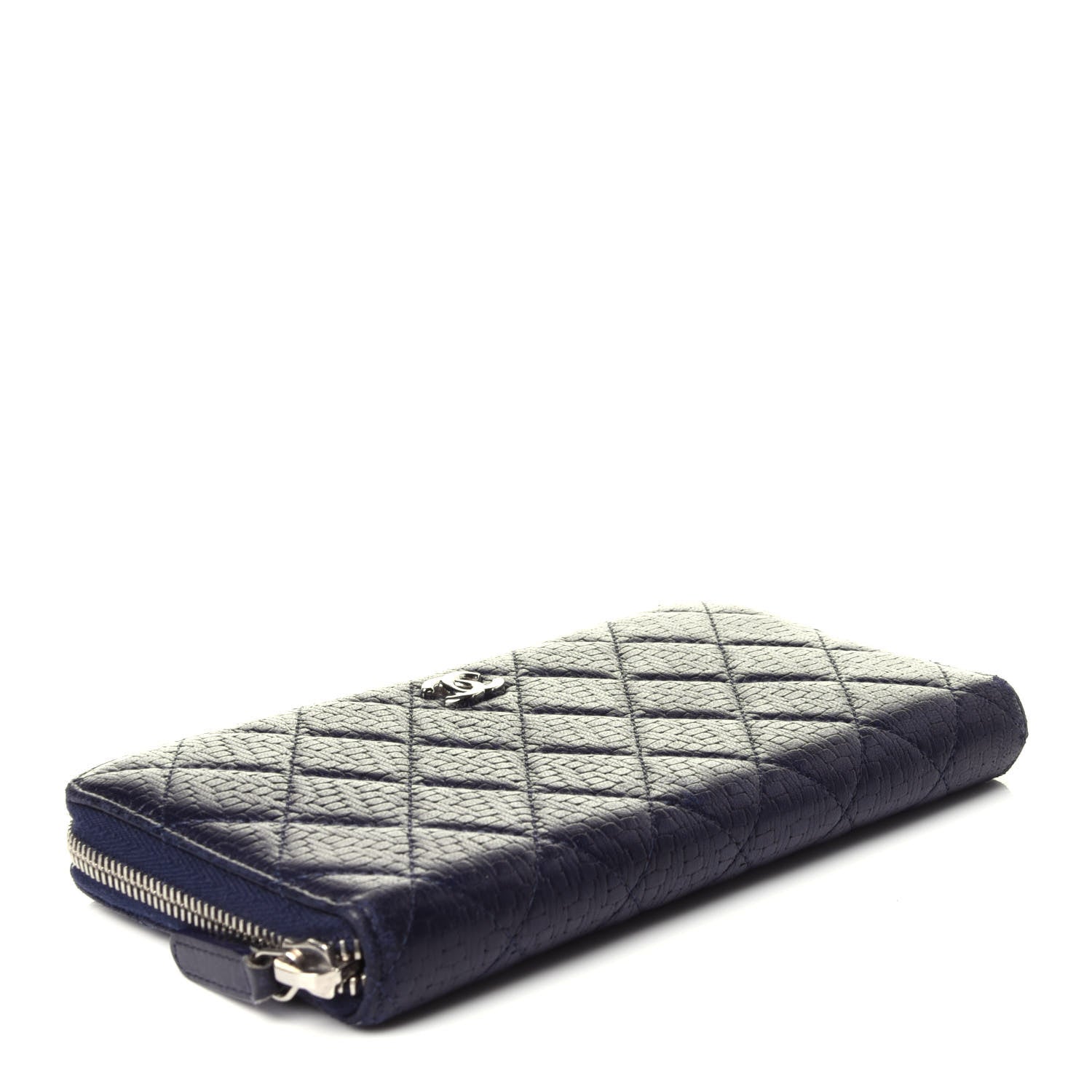 Chanel Woven Lambskin Quilted Large Zip Around Wallet Navy 4 of 14
