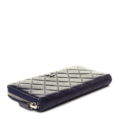 Chanel Woven Lambskin Quilted Large Zip Around Wallet Navy 4 of 14